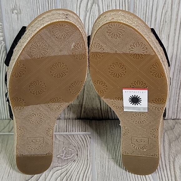 UGG Joslyn Black Leather Platform Wedge Cork Heeled Sandals Womens Size 5 NEW - Picture 7 of 13